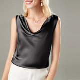 Versatile Ladies Silk Sleeveless Blouse 100% Mulberry Silk Cowl Collar Tops - slipintosoft