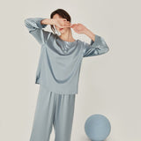 Womens Classic Silk Pajamas Set Round Neck Long Silk Sleepwear - slipintosoft