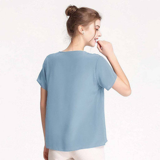 Women Mulberry Silk T-Shirt Short Sleeve V Neck Tank Ladies Silk Shirt - slipintosoft