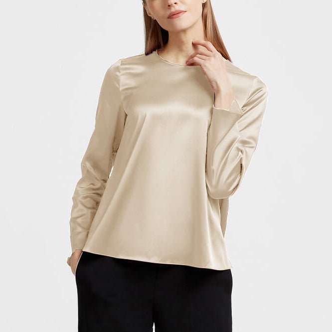 Women Pullover Long Sleeve Pure Mulberry Silk Blouse - slipintosoft