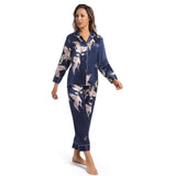 Femmes en pyjamas Silk Set Crane imprimées dames magnifiques vêtements de nuit en soie