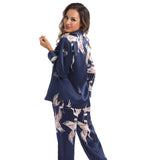 Femmes en pyjamas Silk Set Crane imprimées dames magnifiques vêtements de nuit en soie