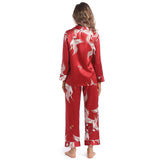 Femmes en pyjamas Silk Set Crane imprimées dames magnifiques vêtements de nuit en soie