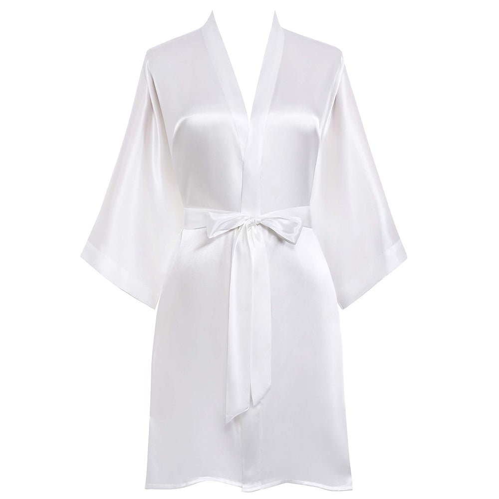 Classic Ladies Short Silk Robe 100% Mulberry Silk Robe With Belt Luxury Silk Bathrobe - slipintosoft