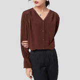 Femme Silk Shirt 100% Mulberry Long Manches V Couche de cou de travail en soie