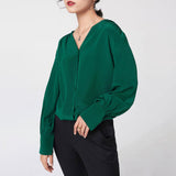 Femme Silk Shirt 100% Mulberry Long Manches V Couche de cou de travail en soie