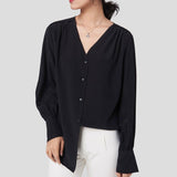 Femme Silk Shirt 100% Mulberry Long Manches V Couche de cou de travail en soie