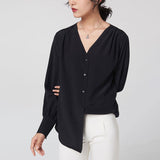 Femme Silk Shirt 100% Mulberry Long Manches V Couche de cou de travail en soie