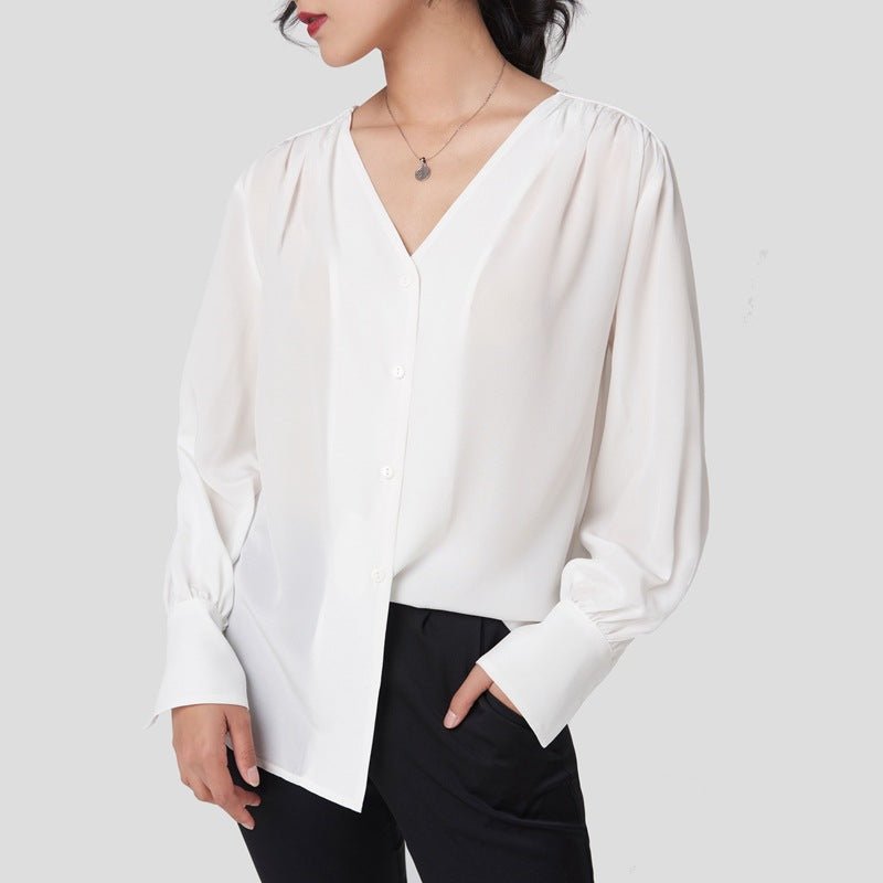 Femme Silk Shirt 100% Mulberry Long Manches V Couche de cou de travail en soie