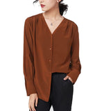 Femme Silk Shirt 100% Mulberry Long Manches V Couche de cou de travail en soie