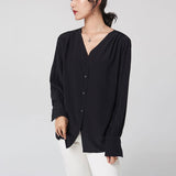 Chemise en soie pour femmes, 100% mûrier, manches longues, col en V, chemisier de travail en soie