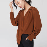 Elegant Silk Blouse For Women Long Sleeves V Neck Silk Shirt - slipintosoft