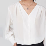 Chemise en soie pour femmes, 100% mûrier, manches longues, col en V, chemisier de travail en soie