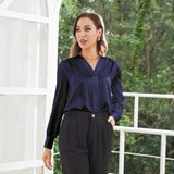 Women Long Sleeves V Neck Silk Blouse - slipintosoft