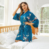 100% Short Silk Kimono Robe for Women's Cherry Blossom Pure Silk Robes - slipintosoft