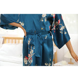 100% Short Silk Kimono Robe for Women's Cherry Blossom Pure Silk Robes - slipintosoft