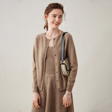 Womens Button Down Cashmere Cardigan Round Neck Long Sleeve Cashmere Sweater Taupe XS