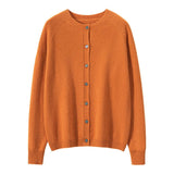 Womens Button Down Cashmere Cardigan Round Neck Long Sleeve Cashmere Sweater Orange XS