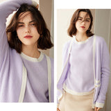 Women's Cable-Knit 100% Cashmere Long Sleeves Colorblock Cardigan - slipintosoft