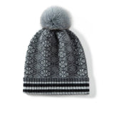 Womens Cashmere Beanie with Fur Pom Striped Edge Cashmere Hats 3 Colors - slipintosoft