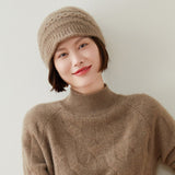 Women's Cashmere Hats Solid Cable-Knitted Cashmere Beanie Hat - slipintosoft