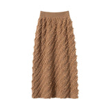 Women's Cashmere Midi Skirt with Tassels Knitted Cashmere Fitted Skirt Dresses - slipintosoft