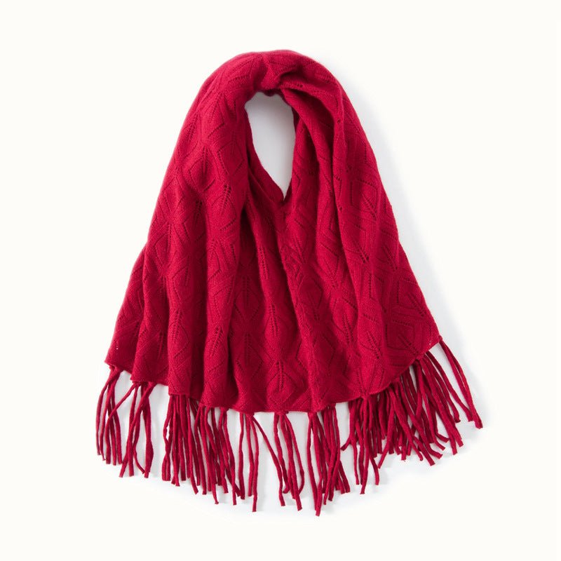 Women's Cashmere Scarf with Tassels Irregular Solid Cashmere Shawl - slipintosoft