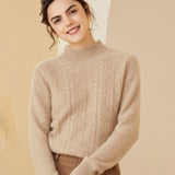 Women's Cashmere Sweater Warm Mock Neck Long Sleeve Cashmere Sweater Beige XS