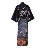 Women's Long Silk Kimono Robe with Belt Cranes Prints Landscape Painting Classic Both Robe - slipintosoft