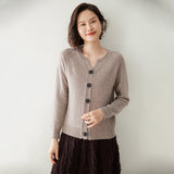 Women's Crew Neck Cashmere Cardigans Button-down Solid Cashmere Coat - slipintosoft