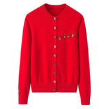 Womens Crew Neck Cashmere Cardigans Embroidery Cashmere Coat Holiday Sweater Pure Cashmere Sweater