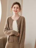 Womens Crew Neck Cashmere Cardigans Solid Cashmere Button - down Pullover Sweater - slipintosoft