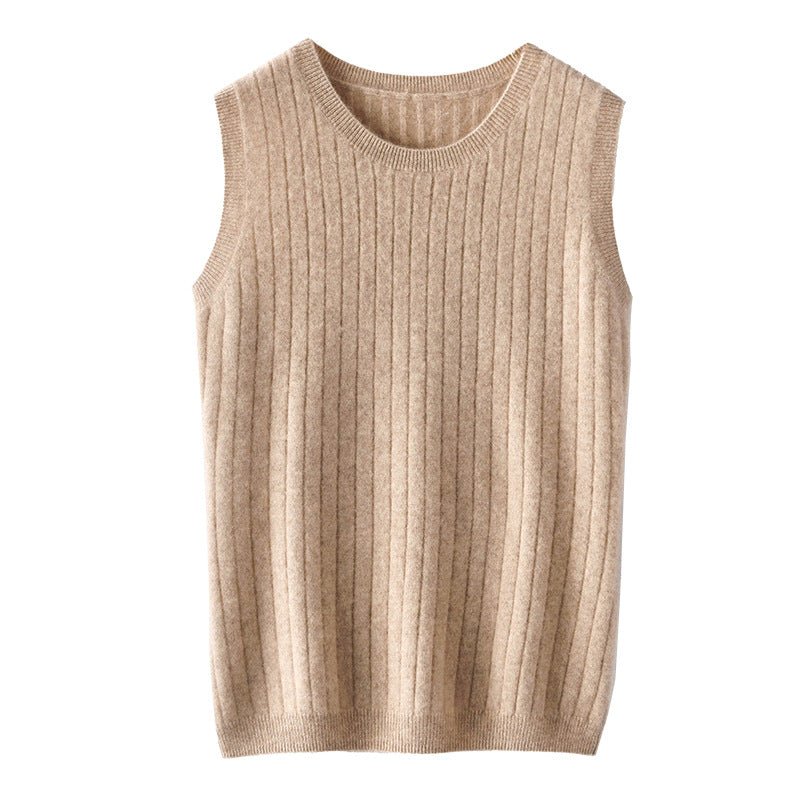 Women's Crewneck Cashmere Tank Rib-Knit Basic Cashmere Vest Sweater - slipintosoft