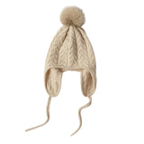 Womens Cute Cashmere Knitted Hat with Fur Pom Warm Cashmere Earflap Cap Cashmere Hats