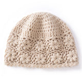 Womens Flower Knit Cashmere Beanie Hat Textured Floral Cashmere Hat Beige M