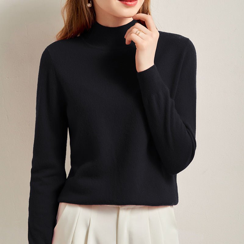 Women's Half Turtleneck Cashmere Sweater Basic Solid Cashmere Pullover - slipintosoft