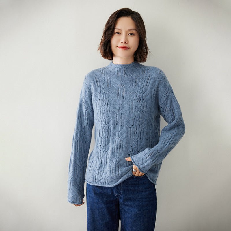 Women's Half Turtleneck Cashmere Sweater Knitted Cut-out Cashmere Pullover - slipintosoft