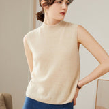 Women's Half Turtleneck Cashmere Vest Solid Cashmere Tank - slipintosoft