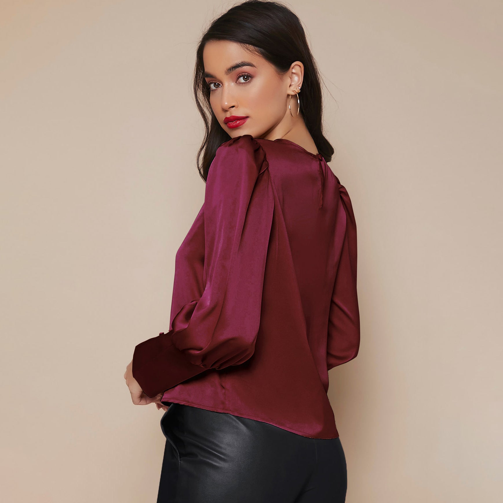 Women's Lantern Sleeve Silk Top Luxury 22mm Mulberry Long Sleeves Silk Shirt - slipintosoft