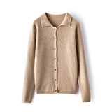 Women's Polo Neck Button Front Cashmere Cardigan Long Sleeve Cashmere Tops - slipintosoft