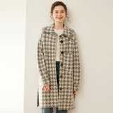 Women's Lapel Neck Cashmere Cardigan Button - down Houndstooth Pattern Cashmere Coat - slipintosoft