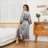 100% Long Silk Kimono Robe Handpainted bamboo Women's Silk Nightwear - slipintosoft