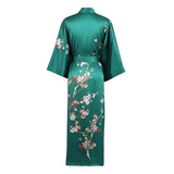 100% Long Silk Kimono Robe for Women Cherry Blossom Printing Luxury Mulberry Silk Robe - slipintosoft