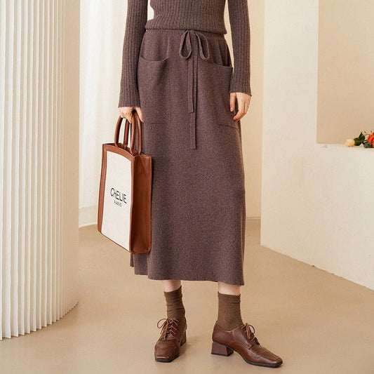 Womens Long Pure Cashmere Dress Warm Cashmere Skirt with Pockets Women Cashmere Dress