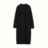 Womens Cashmere Cable Knit Midi Dress Long Sleeve Mock Neck Dress