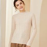 Women's Mock Neck Cashmere Sweater Cable-Knit Solid Cashmere Pullover - slipintosoft