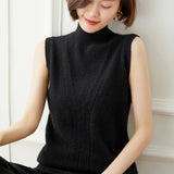 Women's Mock Neck Sweater Sleeveless Cashmere Sweater - slipintosoft