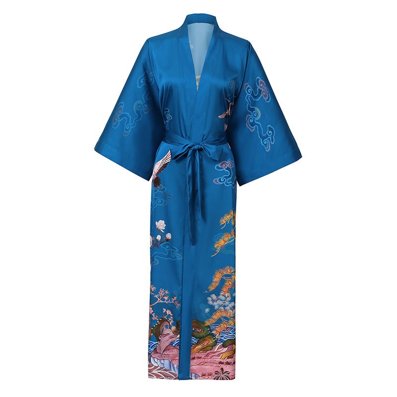 Long Silk Kimono Robe for Women Hand Painted Kimono Dressing Gown Loungewear - slipintosoft