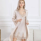 Women's Mulberry Silk Nightgown Robe Set with Lace Silk Robe Set - slipintosoft