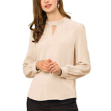 Women's Office Silk Shirt Keyhole Elegant Stand Collar Long Sleeve Silk Blouses - slipintosoft